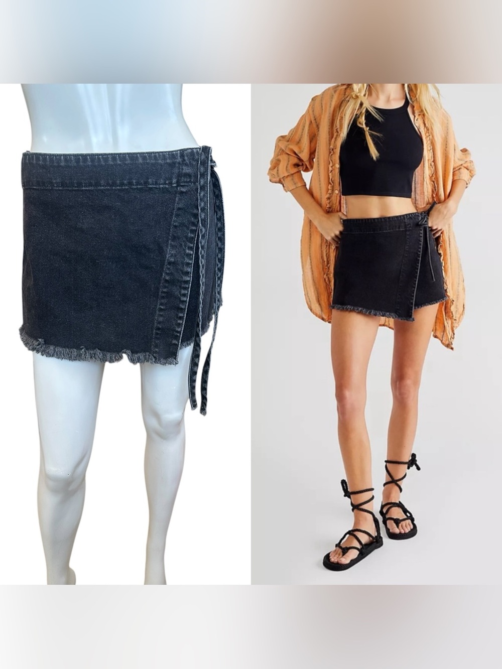 Free People We The Free Emmy 100% Cotton Faded Black Mini Skort Size 6